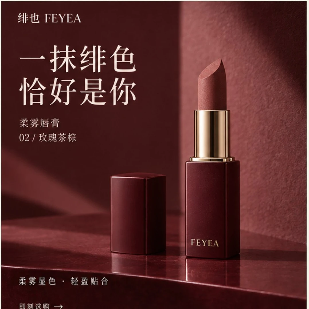 绯也唇膏的深红色商品视觉